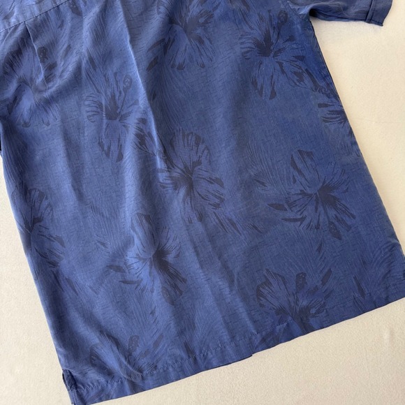 Cubavera Mens Medium Blue Tonal Tropical Hibiscus Short Sleeve Button Down Shirt - Picture 10 of 10